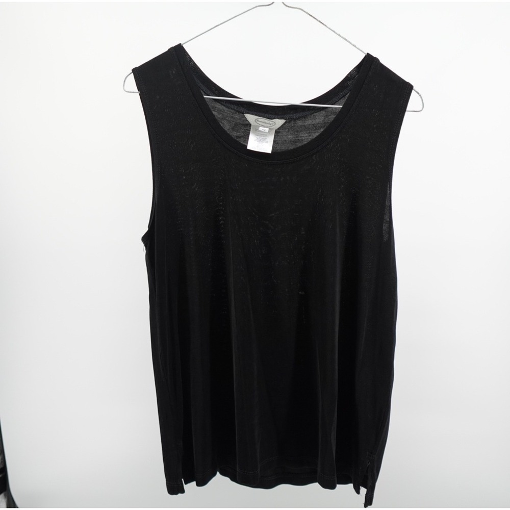 Stonebridge Black Sleeveless Scoop Neck Tank Top Side Slit‎ Acetate Blend Medium